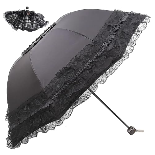 Sombrilla de encaje negra con protección solar UV para fiestas y eventos
