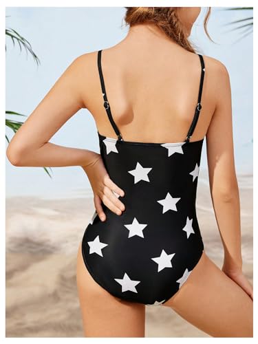 SweatyRocks Girl's One Piece Swimsuit Graphic Print Cut Out V Neck Ruched Bathing Suits2