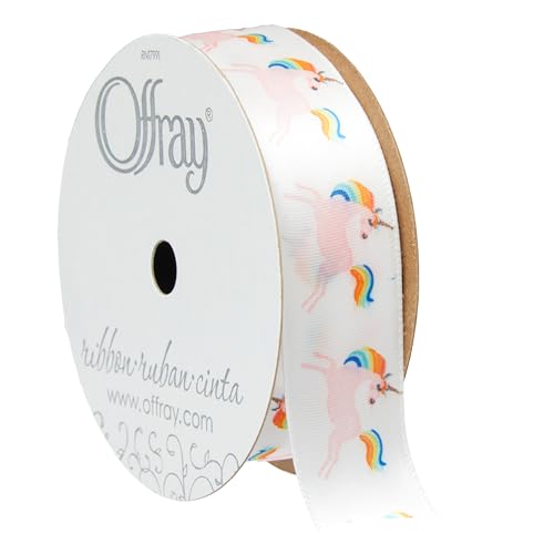 Offray 250516 5/8" Wide Single Face Satin Craft and Decorative Pride Ribbon, 9-Foot Spool, Unicorn Rainbow