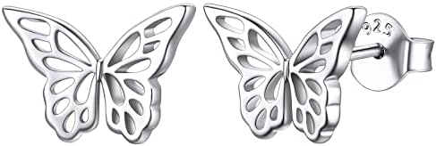 ChicSilver Butterfly Earrings 925 Sterling Silver Small Stud Earrings for Women Hypoallergenic Studs Minimalist Dainty Butterfly Jewelry