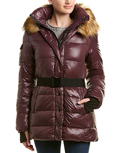 S13 Women's Karlie Mid Length Belted Down Coat, wine, Small