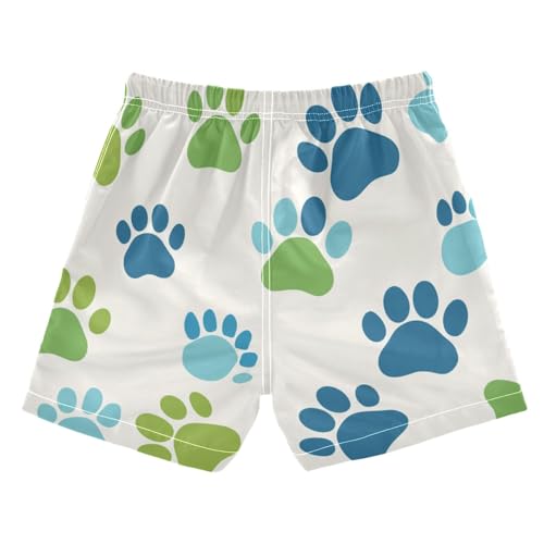 Paw Prints Blue Green Basketball Shorts Youth Swimsuits Drawstring with Liner Swimwear 2T2