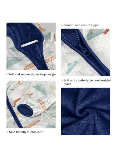 Airplanes Hot Air Balloons Clouds Girls Fleece Jacket Girls Fall Jacket Boys Coats Zip Up Hoodie Children Outerwear 2-10T3