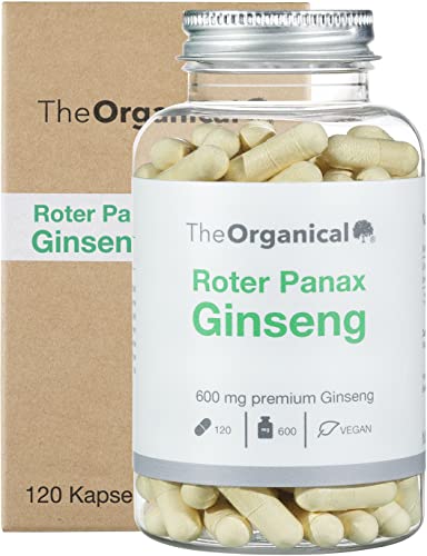 TheOrganical® Roter Panax Ginseng 600 mg | 120 hochdosierte Kapseln| Hergestellt in Hamburg |100% Vegan | Laborgeprüft | Ohne Zusätze | Volle Wirkung | natürliche ginseng kapseln hochdosiert Cover