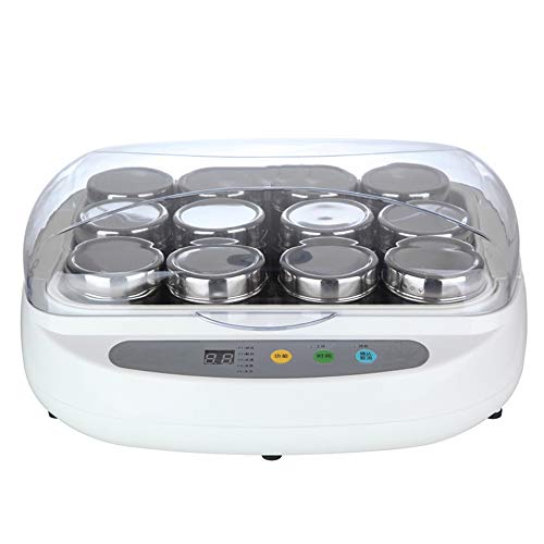 TYUIO Fabricante de Yogur, Yogur automático Digital Maker con 12 tarros de Acero Inoxidable y Tapas, Tiempo y Pantalla de Control de Temperatura y diseño de Acero Inoxidable for Uso en el hogar