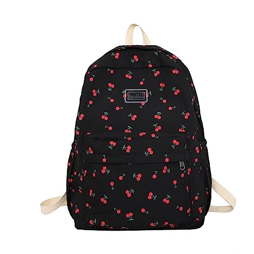 JHTPSLR Preppy Backpack Kawaii Cherry Backpack Cottagecore Aesthetic Backpack Cute Cherry Book Bags Waterproof Casual Daypack (Black)