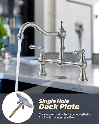 Wowowbridgekitchenfaucetforsink2or3holessolidbrasskitchensinkfaucet8inchcentersetdeckmountbrushednickelkitchenfaucetforsinkrvlaundrybar  Urban Country Home Decor Wowow bridge kitchen faucet for sink 2 or 3 holes solid brass kitchen sink faucet 8 inch centerset deck mount brushed nickel kitchen faucet for sink rv laundry bar  urban country home decor