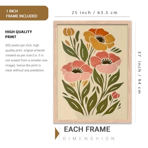 Image of kotart Botanical Art Home Decoration Painting | Floral Paintings With Frame For Living Room Bed Room Hotel Wall Decor Digital Reprint Set of 3 (35x37 Inch)