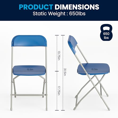 Image of Flash Furniture Hercules Series Plastic Folding Chair - Blue - 4 Pack 650LB Weight Capacity Comfortable Event Chair-Lightweight Folding Chair
