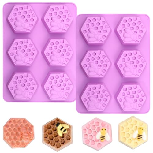 YXHZVON 2 Piezas Moldes para Jabones, Moldes Hacer Jabon Formas de Colmena, 6 Cavidades Moldes Silicona para Jabón, Velas, Chocolate, Hielo y Pasteles