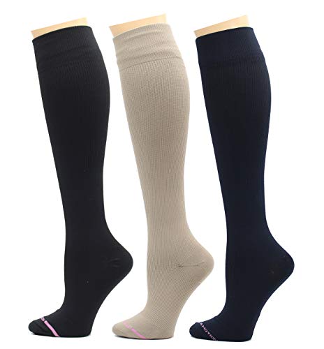 3 Pairs Dr. Motion Therapeutic Graduated Compression Women's Knee-hi Socks (Solid #2)