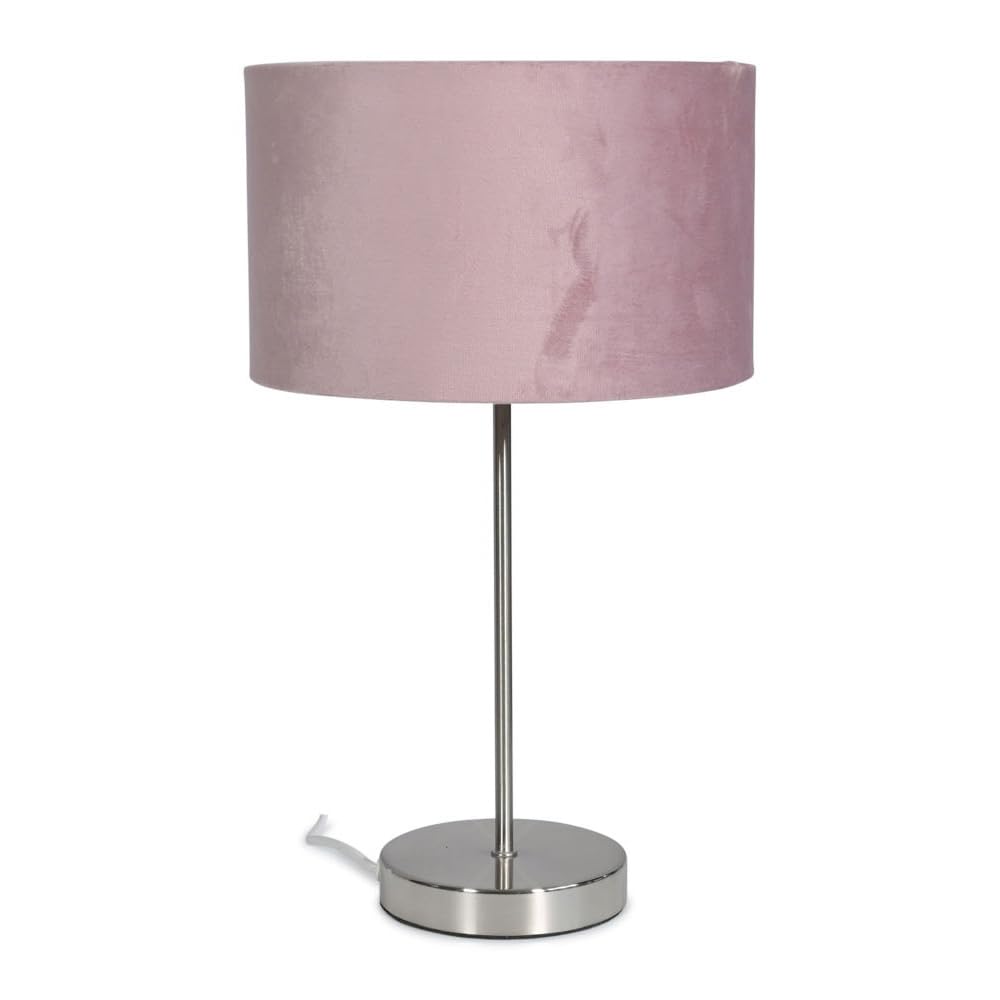 ValueLights | Modern Single Stem Brushed Chrome Table Lamp with a Blush Pink Velvet Drum Shade | Table Lamps, Home Décor & Improvement Essential | Included LED Bulb