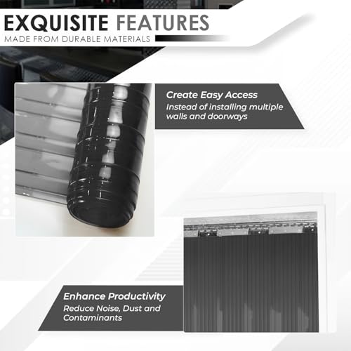 Image of Opaque Black Ribbed PVC Strip Curtain 36 inch Width x 84.2 inch Height - Privacy Plastic Door Strips Light Blocking Vinyl Flap Doors for Industrial Warehouse and Conveyor Belts Anti-Scratch AP1474