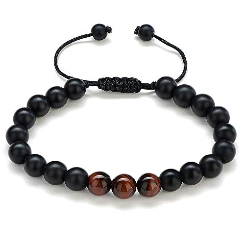 M Mooham Mens Bracelet Red Tiger Eye - Mens Bracelet Red Tiger Eye Black Matte Agate Bead Bracelets For Men, Healing Yoga Bracelets Birthday Gifts For Men Retirement Gifts For Men #TOP3