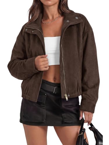 PRETTYGARDEN Collared Loose Fit Winter Coats for Women, Dark Brown, M