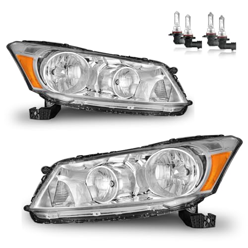 Vizotae Headlights Assembly for 2008-2012 Honda Accord 4Dr High/Low Beam W/Bulbs Driver & Passenger Side NOT fit coupe models or Crosstour models