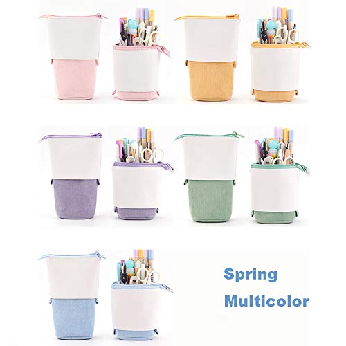Friinder Telescopic Pencil Bag Pen Holder Stationery Case, Pu Corduroy Stand-Up Retractable Transformer Bag Colorful Organizer, Great For Christmas Holiday Gift (Pink) #TOP7