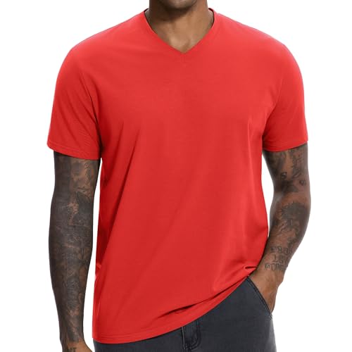 VEIISAR Premium V Neck T Shirts for Men - Modern Fitted Tees Vneck Undershirts V8 Red XL