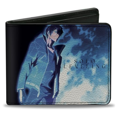 Solo Leveling Wallet, Bifold, Solo Leveling Sung Jinwoo Blue and Red Flame Poses and Logo, Vegan Leather