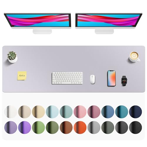 Image of Aothia Faux Leather Desk Mat - Non-Slip PU Leather Desk Blotter, Waterproof Writing Surface, Large Desk Pad for Office & Home (Smoky Lavender, 55 inch x 17 inch)