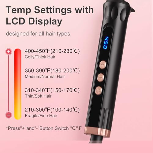Image of Curling Iron Wand for Long Short Hair, Ceramic Barrel Hair Curler with 14 Adjustable Temperature, Dual Voltage Travel Styler, 30s Heat Up & Auto Shut Off (1 1 /2 inch)