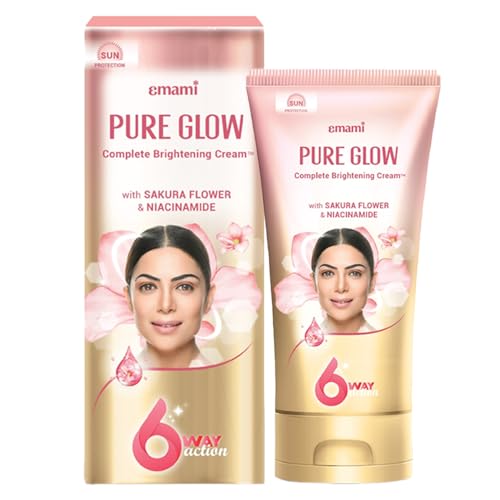 Image of Emami Pure Glow Complete Brightening Cream 50g | with Japanese Sakura Flower & Niacinamide for 2X Brightness & +50% Moisturisation | Mineral-Oil Free, Paraben-Free