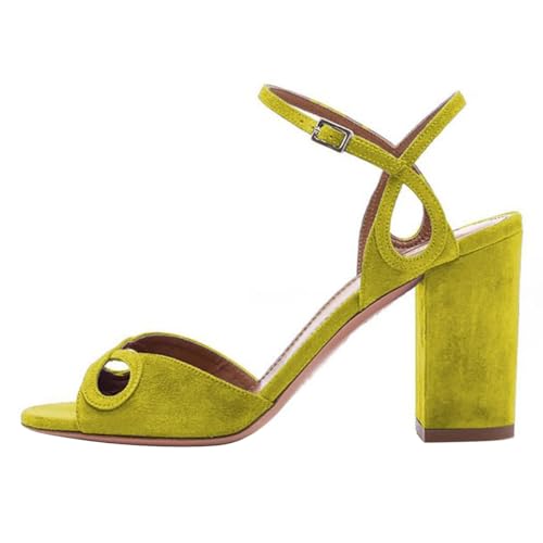 FOWT Women Round Open Toe Sandals Ankle Strap Chunky Block High Heels Stylish Hollow Cut Party Dance Shoes Size 4-16 US3