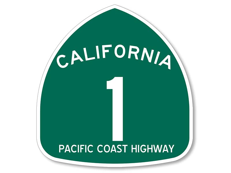 GREEN Pacific Coast Highway 1 Sign Shaped Sticker (road rv pch road route (3 inch)