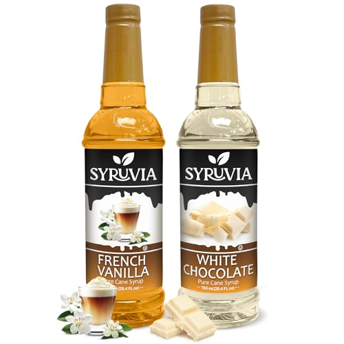 Syruvia Coffee Syrup Variety Pack - French Vanilla & White Chocolate- Gluten-Free, Kosher, 25.4 fl oz Bottles - Enhance Your Coffee Experience with Premium Flavoring Syrups