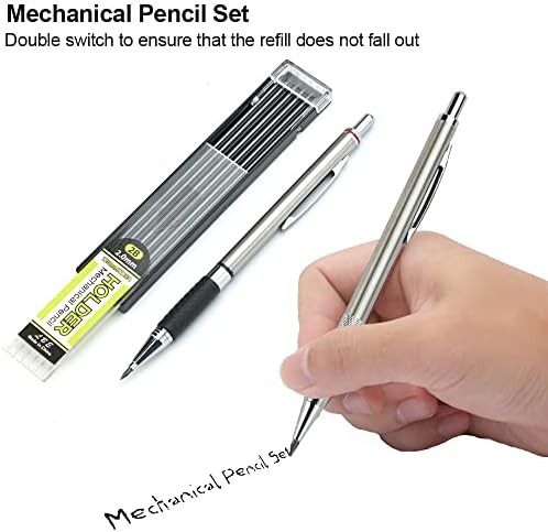 JUNMEIDO 4PCS Mechanical Pencils and Black 2B/HB Lead Refills 2mm Automatic Clutch Pencils Mechanical Pencil Set with Storage Case for Art Writing Supplies of Drawing Sketching Crafting Signature