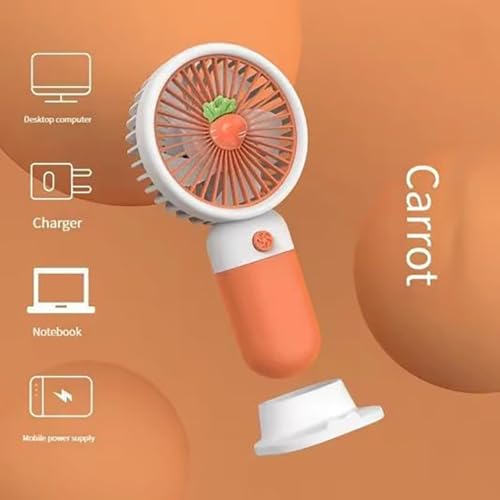 Image of MIRADH Mini Handheld Fan (Upto 6 Hours Running) Rechargeable 2000 Mah Battery Operated Portable Fan, Desk Fan, Carry It Anywhere (Orange)