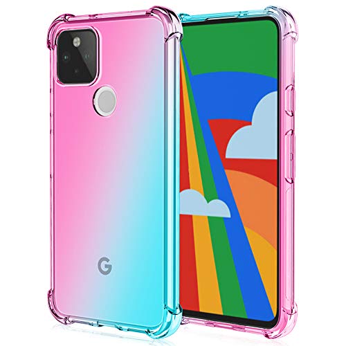 NXET Case for Google Pixel 5 XL, Gradient Colorful Anti-Shock | Anti-Scratch | Military Grade Protection Back TPU Cover Compatible with Google Pixel 5 XL Case (2020) (Pink/Green)