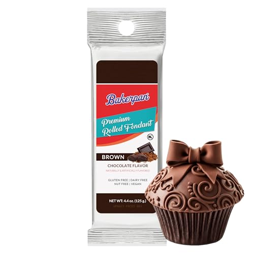 Bakerpan Premium Rolled Brown Fondant for Cake Decorating, Chocolate Flavor - 4.4 Ounces (Made in USA)