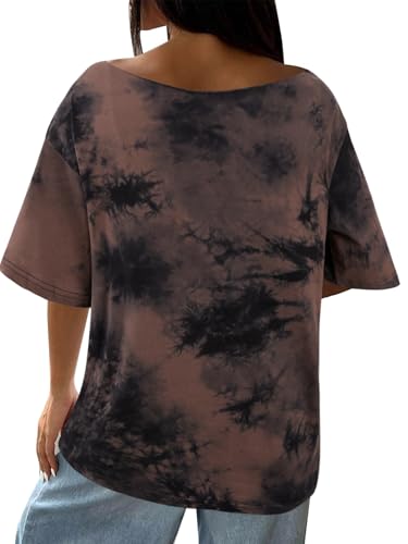 SOFIA'S CHOICE Women's Summer Off The Shoulder Tops Tie Dye Shirts Short Sleeve Oversized Tshirts2