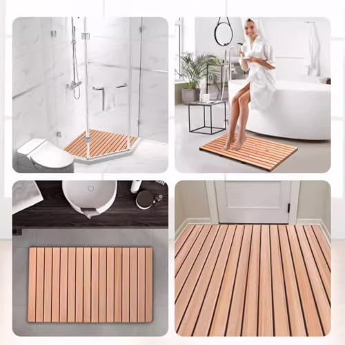 Składana mata prysznicowa z drewna tekowego – antypoślizgowa mata łazienkowa z czerwonego drewna cedrowego antykorozyjna deska z kaczką 70 x 120 cm do brodzika prysznicowego i stylowej podłogi
