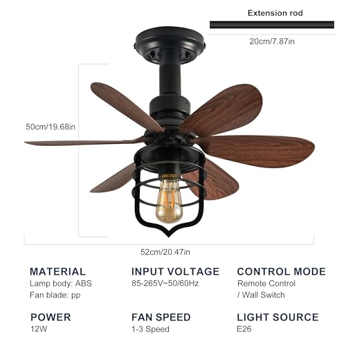 Image of Garwarm 20 inch Socket Fan Light with Remote, Socket Ceiling Fan with Light E26