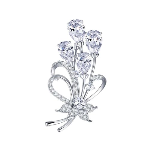Image of Rhinestone Flower Brooch Pin Silver Tone Crystal Floral Pin Elegant Flower Cluster Corsage Brooch Vintage Wedding Bridal Lapel Pins Clothing Accessories Jewelry for Women Girls