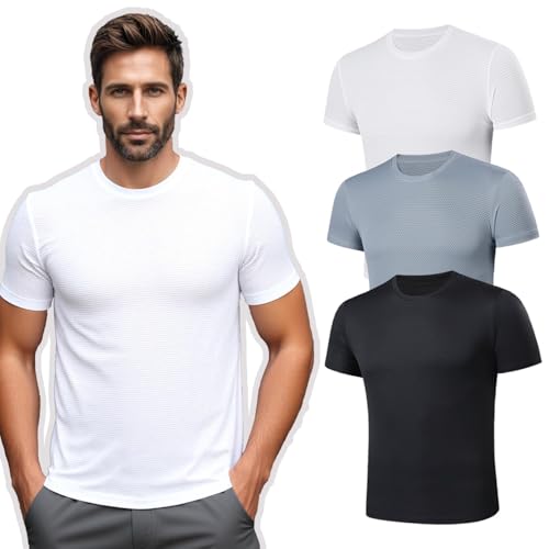 Opiniones de Ropa de Balonmano para Hombre los mejores 5. 42 MBVBN Paquete de 3 Camisetas Deportivas de Manga Corta para Hombre,Playera Dry fit Hombre para Correr,Adecuada para Correr, Gimnasio, Entrenamiento de Ropa Gym Hombre. (Color 1, M)
