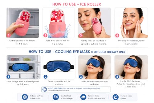 Image of Cooling Gel Eye Masks for Dark Circles, Ice Roller for Face & Body, Skin Tightening, Dry Eyes & Face Glow, Eye Masks Black, Ice Roller Multicolour - Eye Mask, Ice Roller