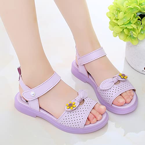 Children Shoes Fashion Flower Thick Sole Sandals Soft Sole Comfortable Princess Sandals Simple (Purple, 8-9 Years Little Child)3
