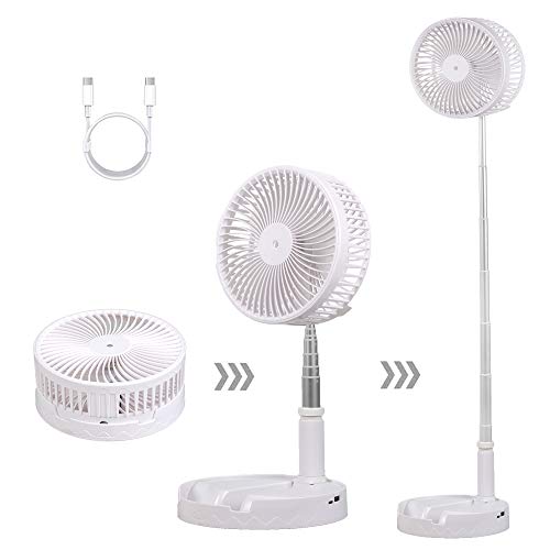 Portable Desk and Table Telescopic Fan,Height Adjustable Folding Pedestal Stand Floor Fan USB Rechargeable Air Circulator Mute Fan With 4 Speed Settings For Office,Home,Outdoor,Camping(White)