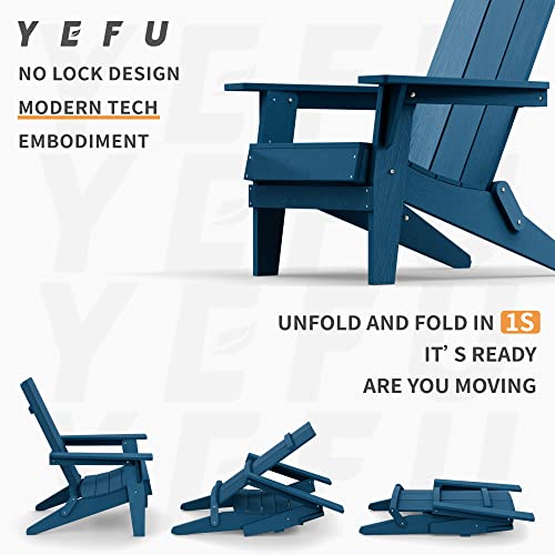 Yefu Modern Folding Adirondack Chair Plastic, 1S Expand/Store Upgrade Unlocked Weather-Resistant, Poly Lumber Outdoor Chairs Stacked, Widely Used In Outside Patio Chairs(Navy) #TOP3