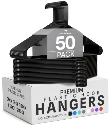 Utopia Home Schwarze Kunststoff-Kleiderbügel 50er Pack mit Haken – Ansicht 1
