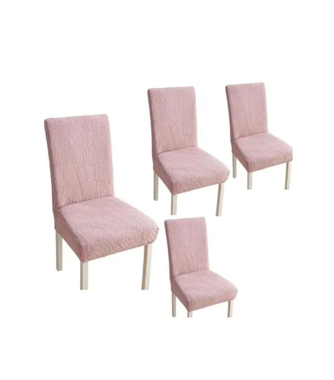 Embossed Stretchable Dining Chair Cover Set of 6 Elastic Textured Cotton Blend Furniture Protector Home Decor Fit Pink Free Size-image-38