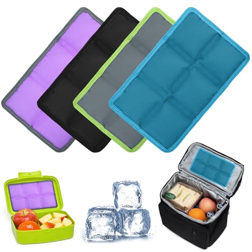 YEAMLTE 4 Stück Kühlakkus Klein (15x10 cm) Flexible Kühlpads in 4 Farben aus Weichem Polyestergewebe Mini Kühlpack Wiederverwendbar für Lunchboxen Kühltaschen und Unterwegs als Kühlkompresse