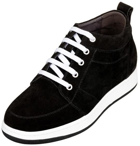 CALTO Men's Invisible Height Increasing Elevator Casual Shoes - Black Suede Lace-up Clasic Sneaker - 2.8 Inches Tallers - K4125770 - Size 11.5 D(M) US