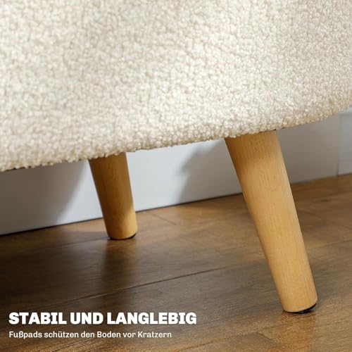 Image of Upholstered Ottoman Bench with Storage, Boucle Fabric, 39 Litre Hidden Storage, Heavy Duty 120 Kg Load Capacity, Multipurpose Seating for Living Room & Bedroom, Off White