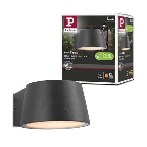 Paulmann 94713 LED Wandleuchte Capea insektenfreundlich IP44 96x128mm 2200K 6W 550lm 230V 98° Schwarz Aluminium Goldlicht Wandlampe Goldllicht