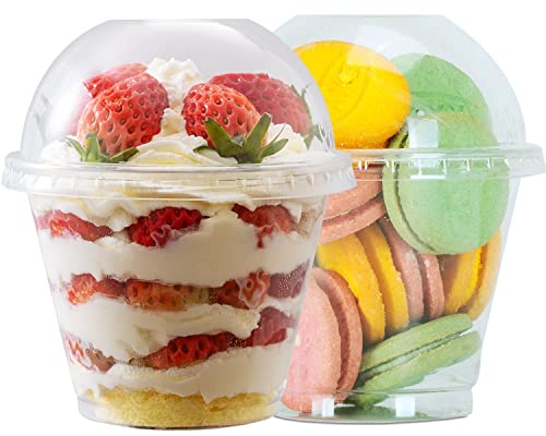 Artsotroly 9 oz Clear Plastic Cups with Lids - 25 Sets Dessert Cups with Dome Lid (NO Hole) Disposable Party Cup for Fruit/Ice Cream/Cupcake/Iced Cold Drinks