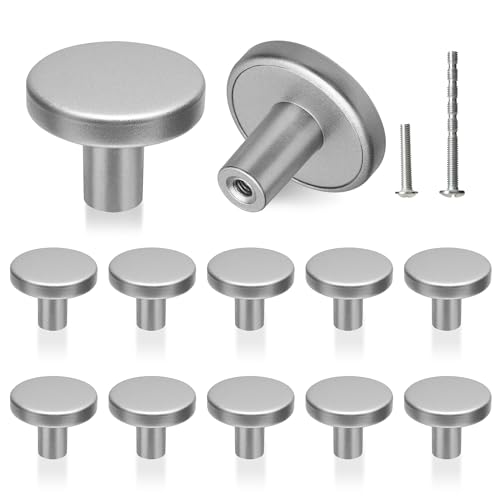 YSDMY 12 Piezas Tiradores Cajones,Pomos y Tiradores Vintage Tiradores Armarios 30mm Redonda Pomo Armario con dos Tornillos de Diferentes Tamaños, Pomos Armario para Muebles Armario (Plata)